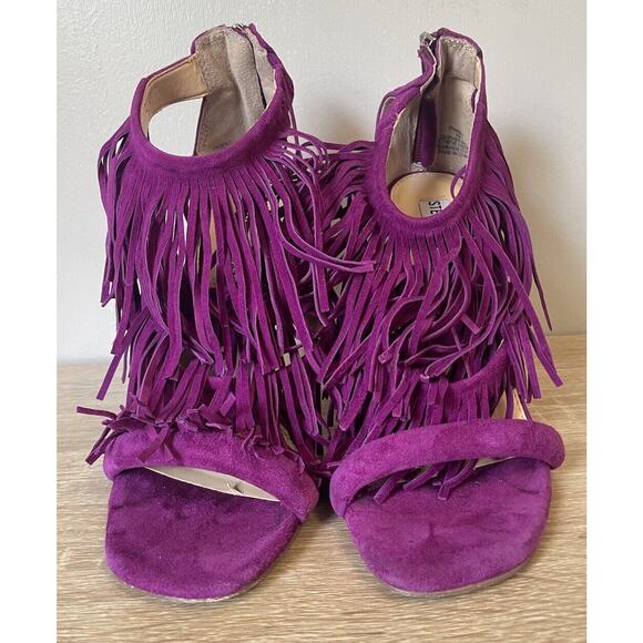 Steve Madden Fringly Purple Suede Fringe Strappy Zip Stiletto Heel Size 7M - Picture 3 of 11